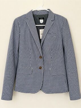 J. Crew Navy and White Gingham Blazer